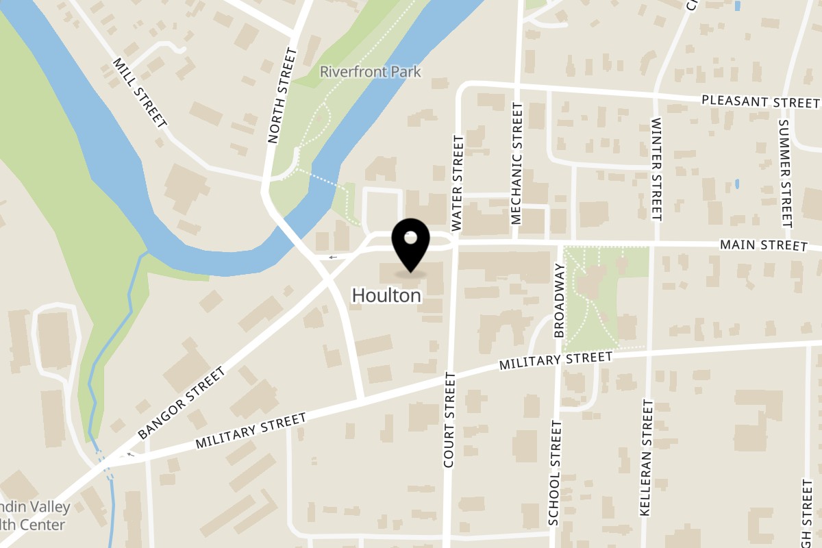 Map showing the location of Market Pizza on 23 Market Sq in Houlton